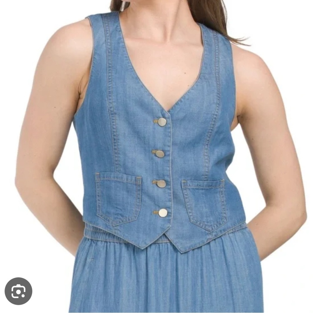 Sigrid Olsen Blue Denim Vest with V-Neckline